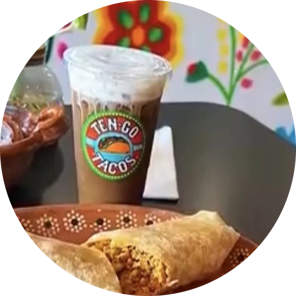 Iced café de olla with a burrito